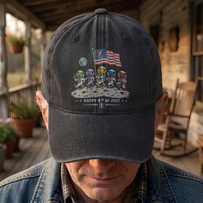 Grateful Dead Happy 4th Of July Dancing Bears Astronaut Patriotic Denim Cap – Retro Vintage Dad Cap Gift For Dad (With Box)