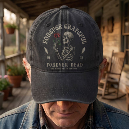 Grateful Dead 60th Anniversary Skeleton Rose Forever Dead Denim Cap – Retro Vintage Dad Cap Gift For Dad (With Box)