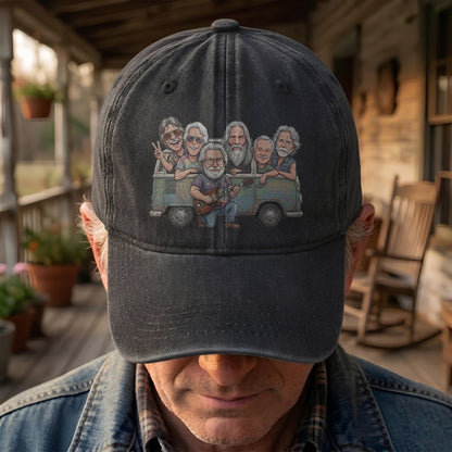 Grateful Dead Band Cartoon VW Bus Graphic Music Merch Denim Cap – Retro Vintage Dad Cap Gift For Dad (With Box)