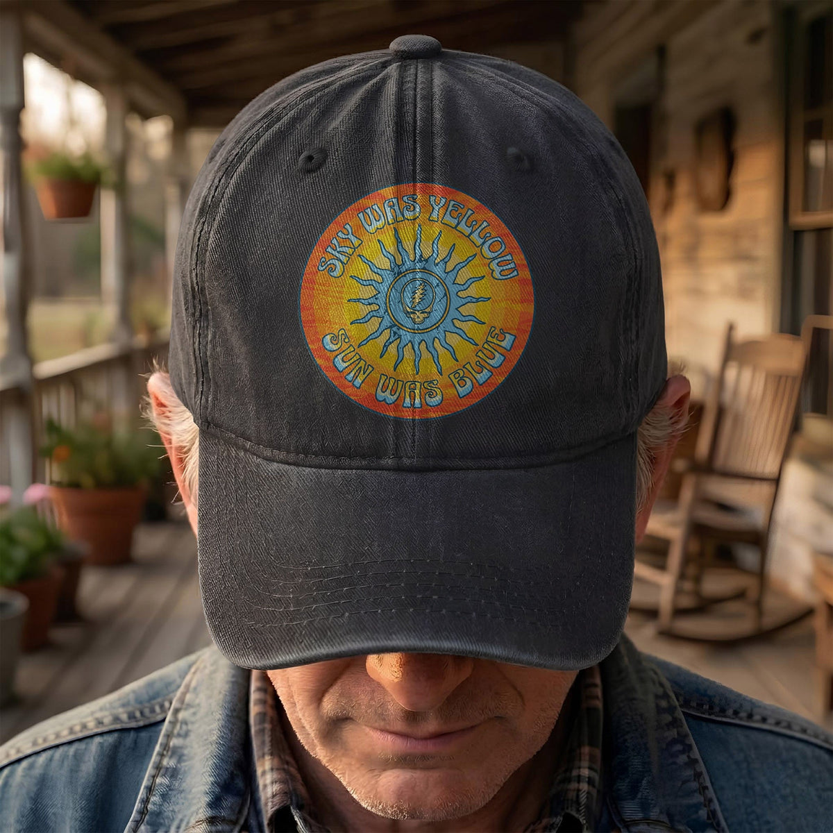 Grateful Dead Sky Was Yellow Sun Was Blue Denim Cap – Retro Vintage Dad Cap Gift For Dad (With Box)