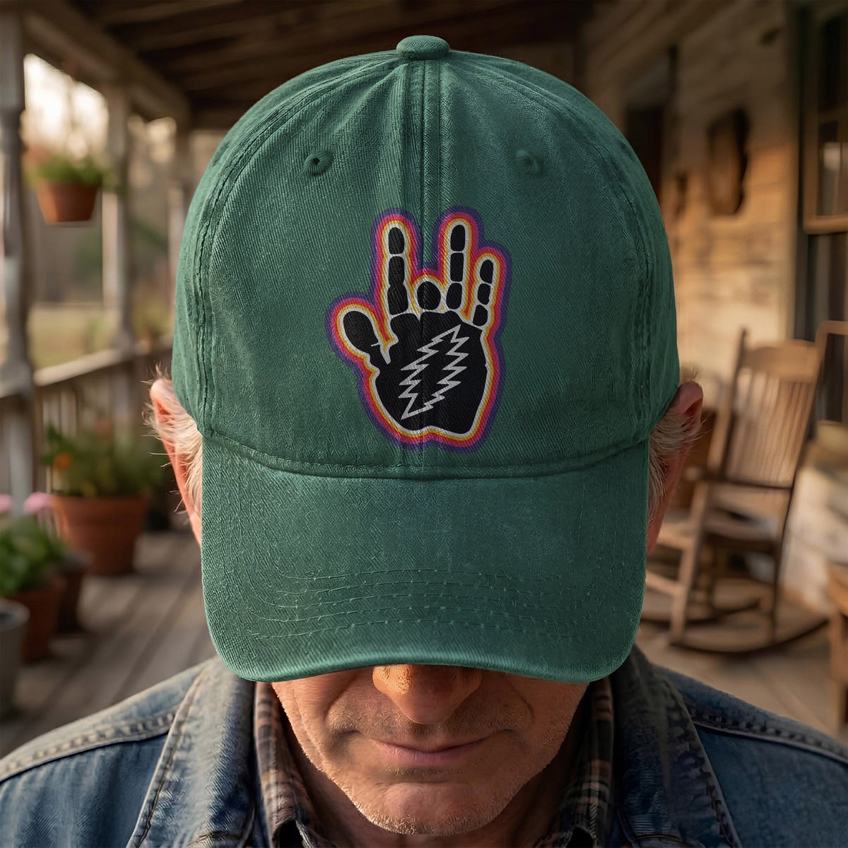Grateful Dead Jerry Garcia Hand With Lightning Bolt Denim Cap – Retro Vintage Dad Cap Gift For Dad (With Box)