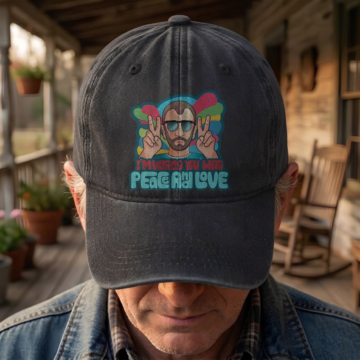 Beatles Ringo Starr Warning You With Peace and Love Denim Cap – Retro Rock Music Fan Cap (With Box)
