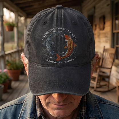 Pink Floyd We're Just Two Lost Souls Swimming In A Fish Bowl Vintage Denim Cap – Retro Dad Cap (With Box)