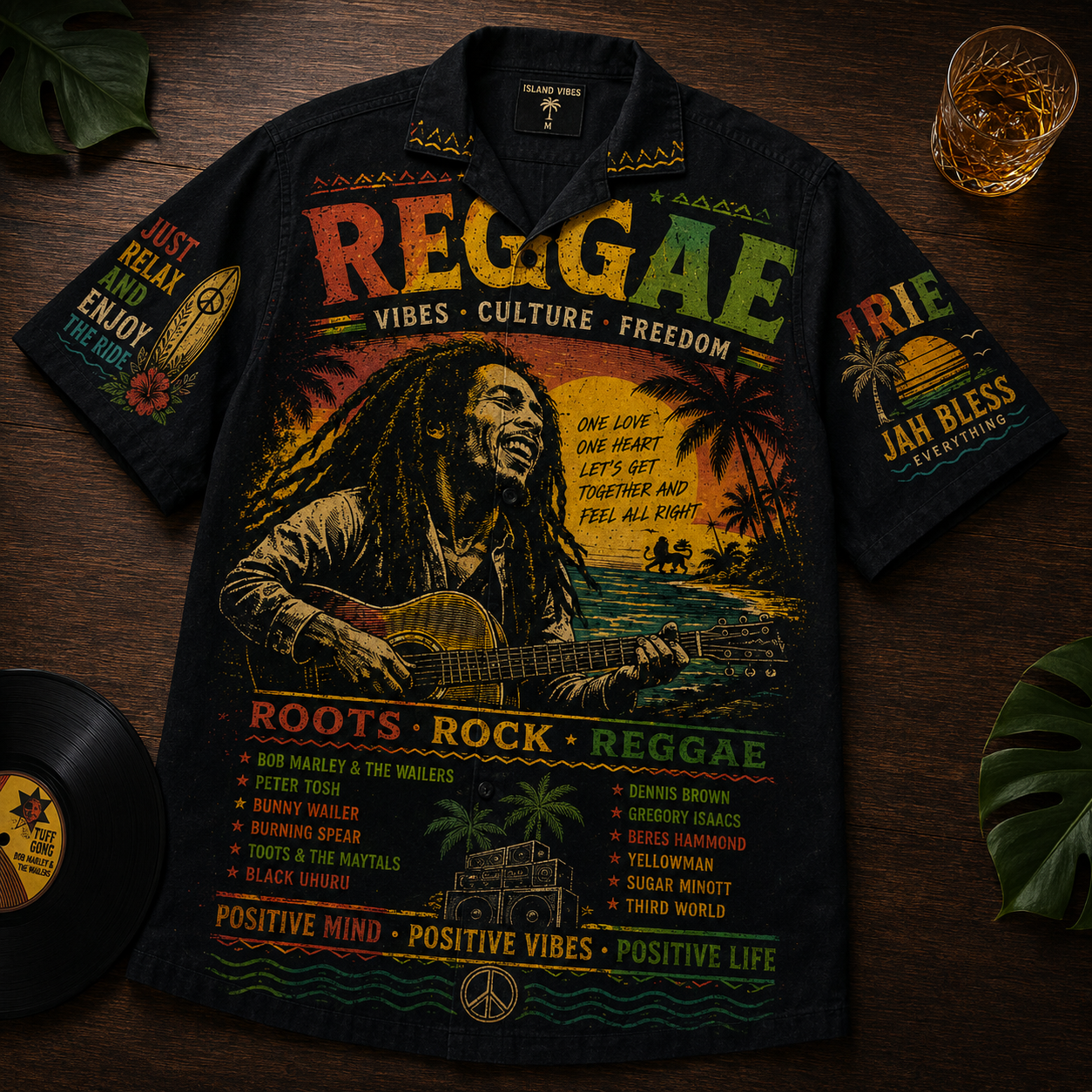 Roots Rock Reggae Music Hawaiian Shirt - Unisex Vintage Chalkboard Bob Marley Button Up