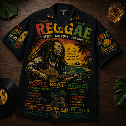 Roots Rock Reggae Music Hawaiian Shirt - Unisex Vintage Chalkboard Bob Marley Button Up