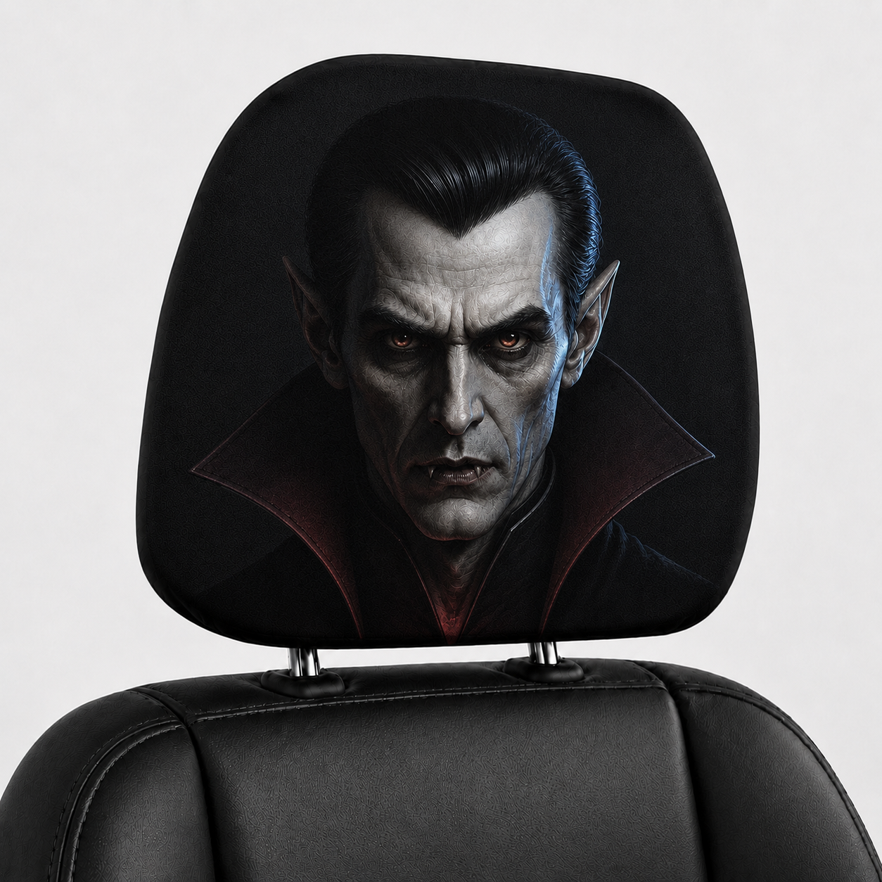 Vampire Count Dracula Horror Car Headrest Cover – Creepy Halloween Auto Decor