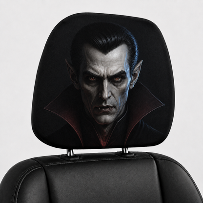 Vampire Count Dracula Horror Car Headrest Cover – Creepy Halloween Auto Decor