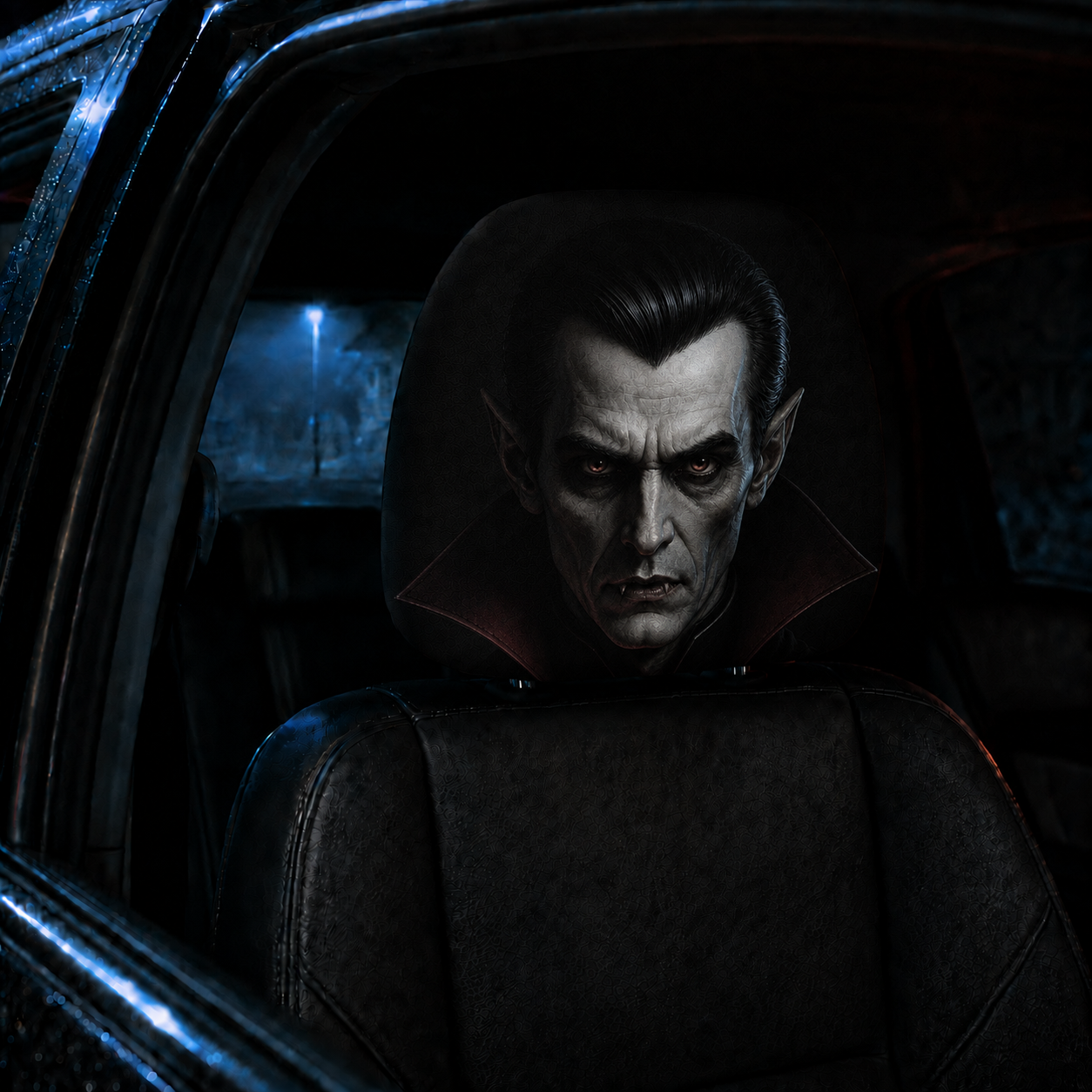 Vampire Count Dracula Horror Car Headrest Cover – Creepy Halloween Auto Decor
