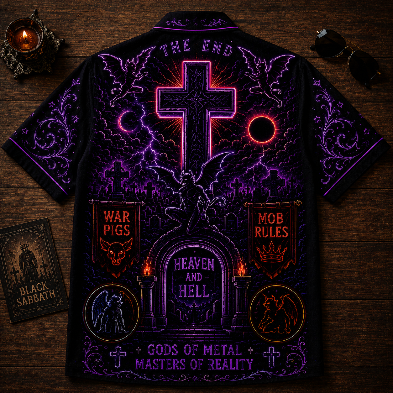 Black Sabbath Hawaiian Shirt - Unisex Neon Light Iron Man Heavy Metal Button Up