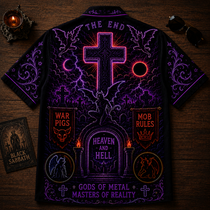 Black Sabbath Hawaiian Shirt - Unisex Neon Light Iron Man Heavy Metal Button Up