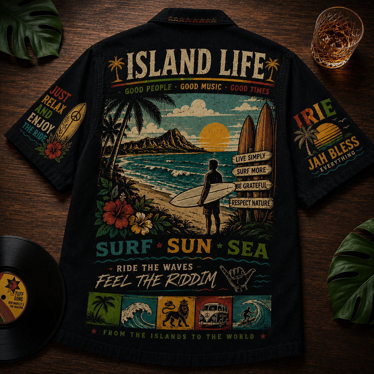 Roots Rock Reggae Music Hawaiian Shirt - Unisex Vintage Chalkboard Bob Marley Button Up