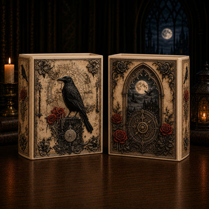 Gothic Raven & Red Roses Ceramic Book Vase | Dark Academia Home Decor & Bookish Gift