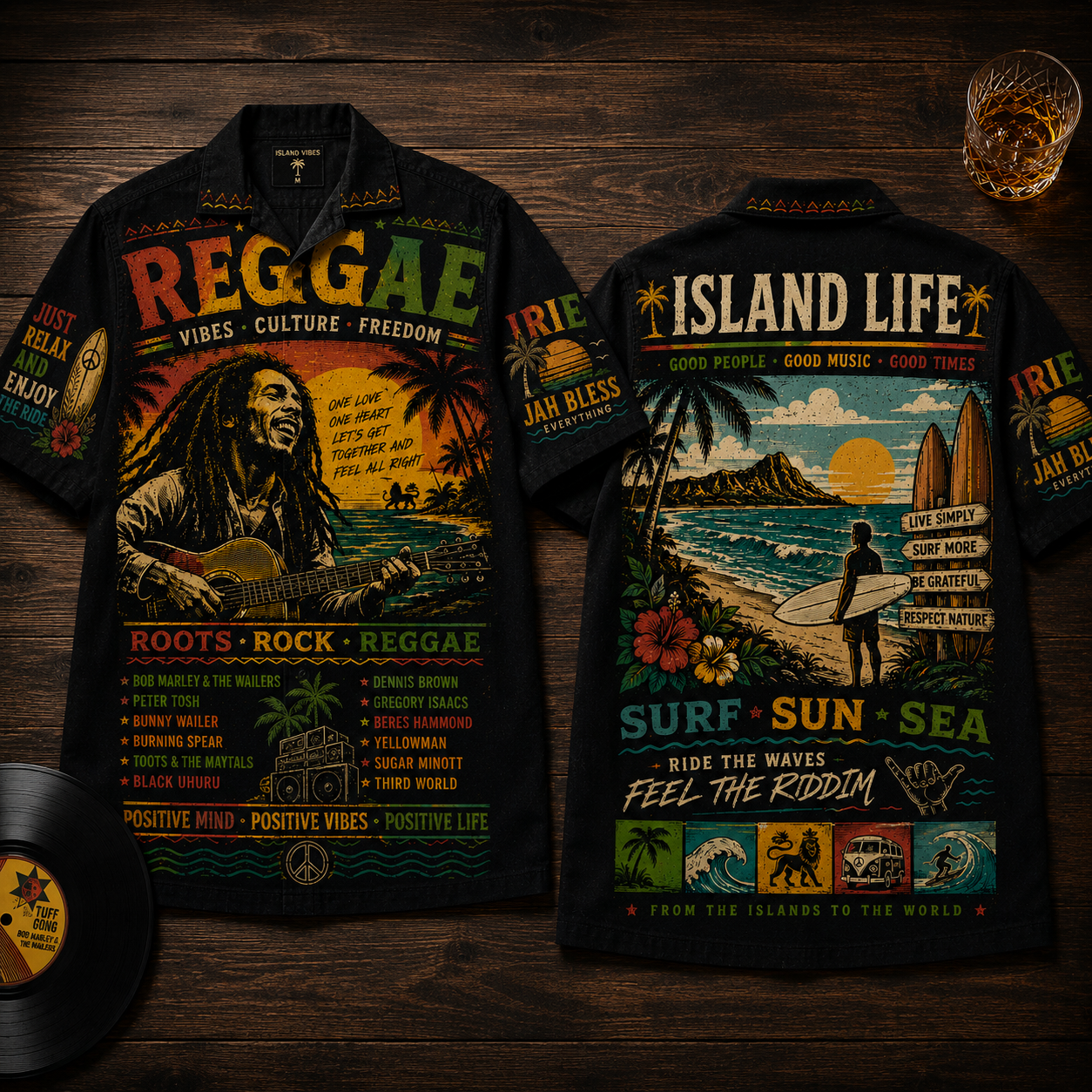 Roots Rock Reggae Music Hawaiian Shirt - Unisex Vintage Chalkboard Bob Marley Button Up