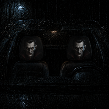 Vampire Count Dracula Horror Car Headrest Cover – Creepy Halloween Auto Decor