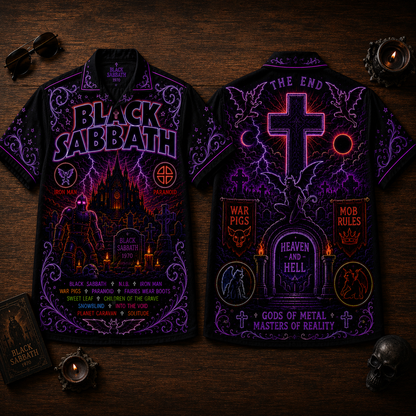 Black Sabbath Hawaiian Shirt - Unisex Neon Light Iron Man Heavy Metal Button Up