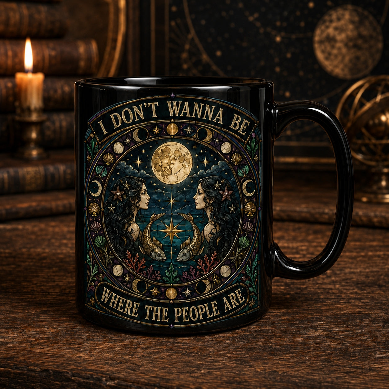Mermaid Mug – Stained Glass I Don't Wanna Be Where The People Are Ceramic Coffee Cup