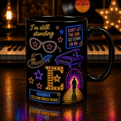 Elton John Ceramic Mug – Retro Neon Light Goodbye Yellow Brick Road Coffee Cup