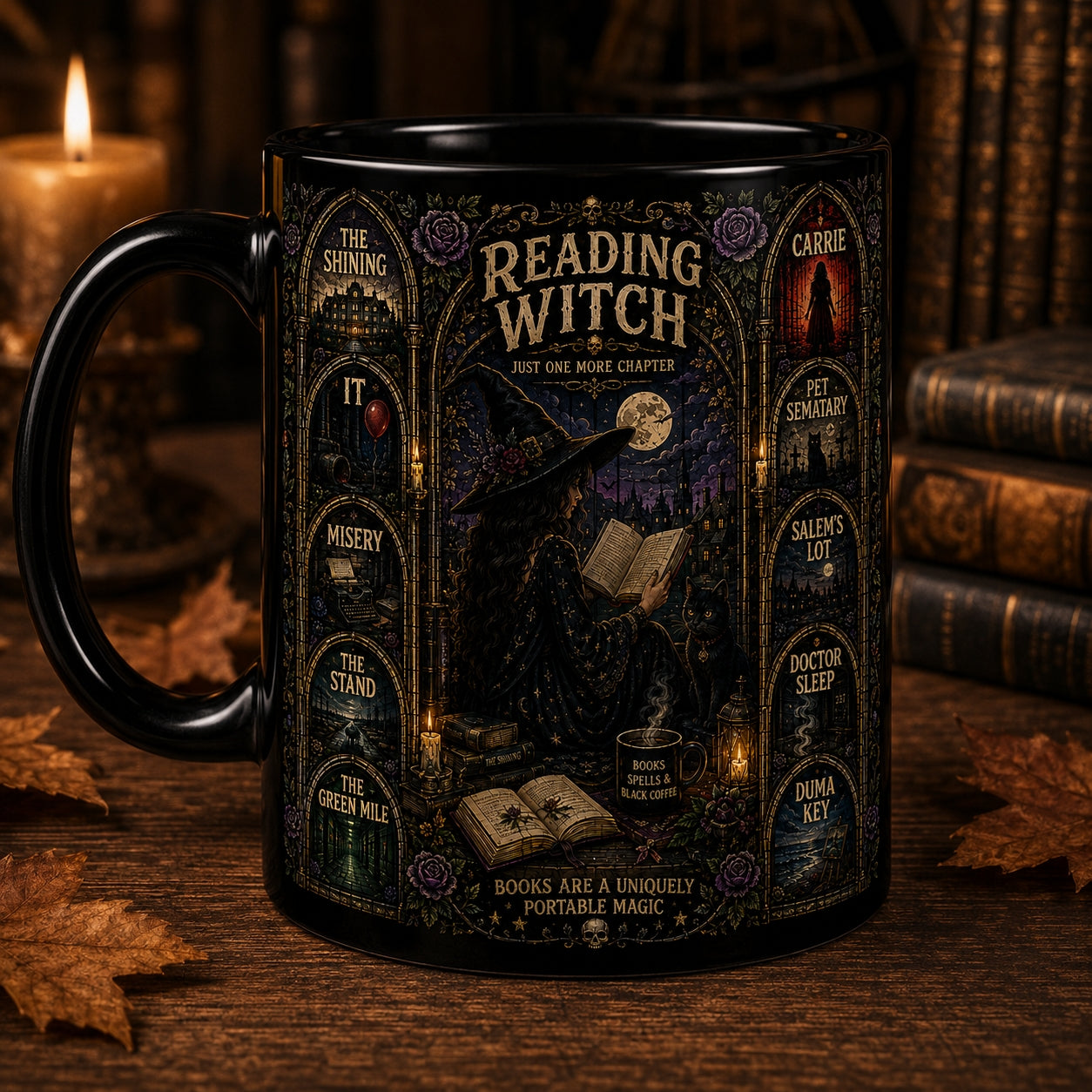 Reading Witch Mug – Just One More Chapter Stephen King Stained Glass Coffee Cup