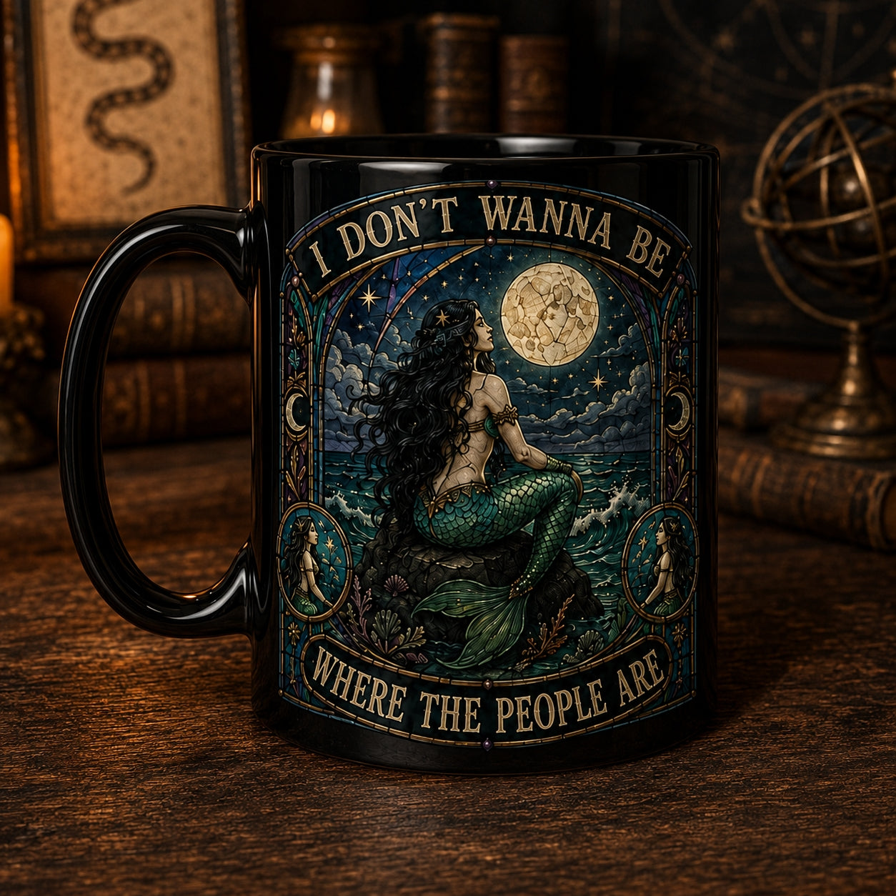 Mermaid Mug – Stained Glass I Don't Wanna Be Where The People Are Ceramic Coffee Cup
