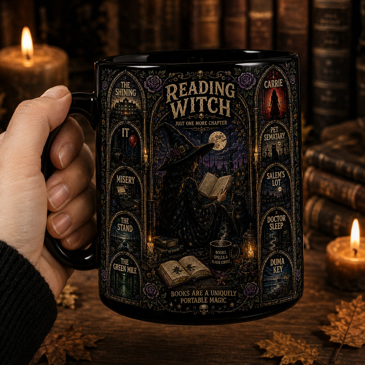 Reading Witch Mug – Just One More Chapter Stephen King Stained Glass Coffee Cup