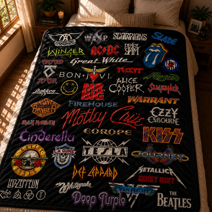 Classic Rock Legends Sherpa Blanket – Vintage Band Logo Fleece Throw Blanket for Rock Music Fans