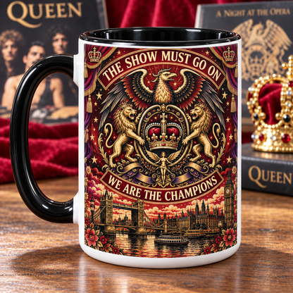 Queen Greatest Hits Mug – Bohemian Rhapsody, We Will Rock You & We Are the Champions Coffee Cup, Classic Rock Fan Gift