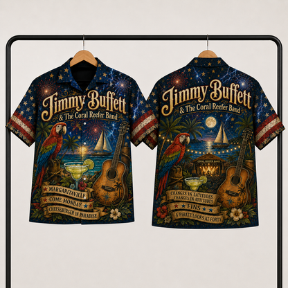 Jimmy Buffett Hawaiian Shirt - Unisex Vintage Parrot Margaritaville Beach Button Up
