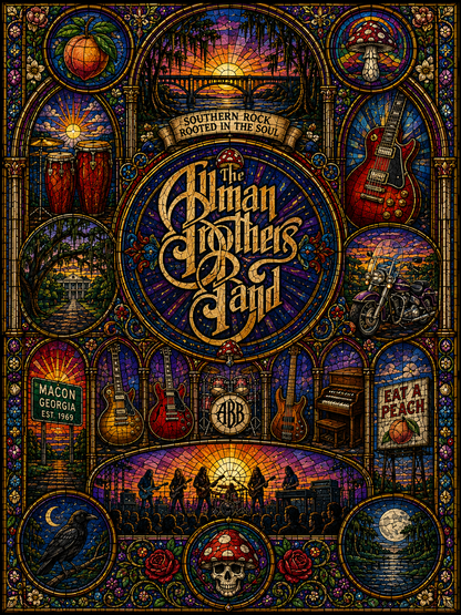 The Allman Brothers Band Sherpa Blanket – Stained Glass Southern Rock Throw Blanket