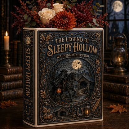 The Legend of Sleepy Hollow Ceramic Book Vase - Headless Horseman Halloween Decor & Bookish Gift