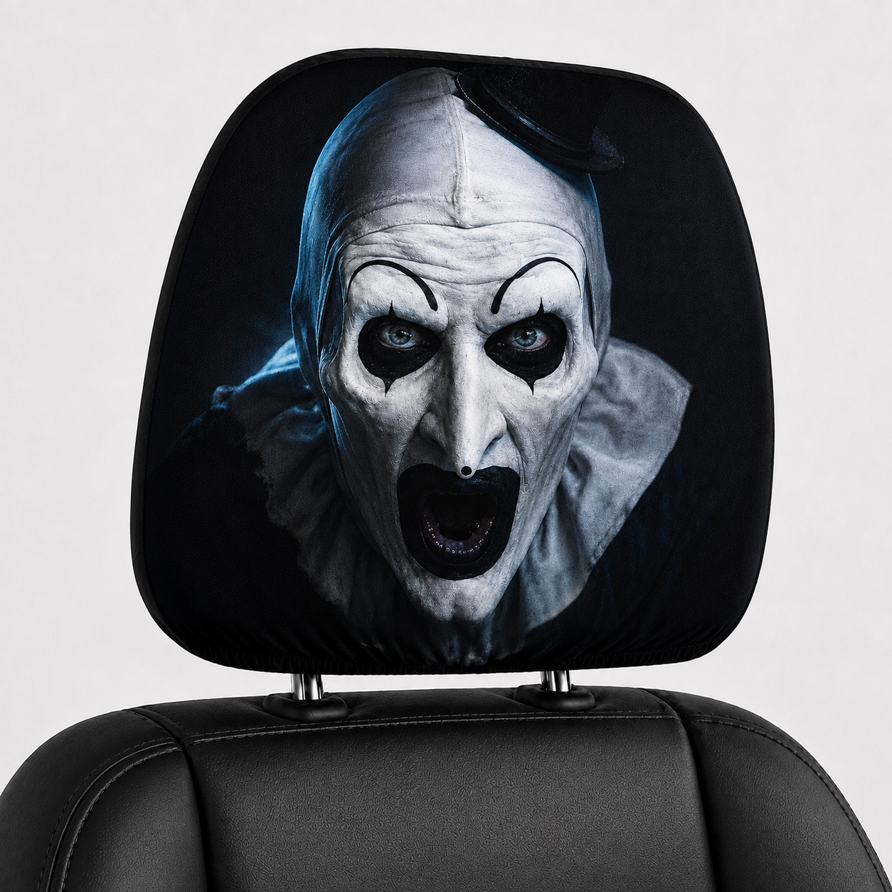 Art the Clown Terrifier Horror Car Headrest Cover – Creepy Halloween Auto Decor