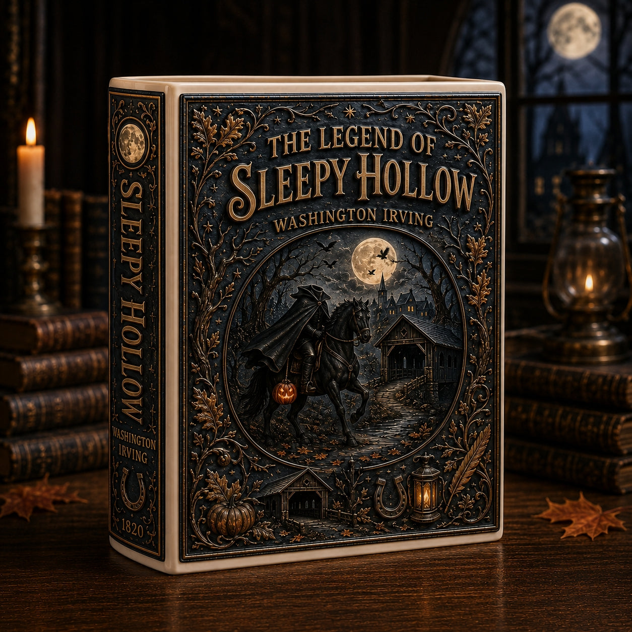 The Legend of Sleepy Hollow Ceramic Book Vase - Headless Horseman Halloween Decor & Bookish Gift