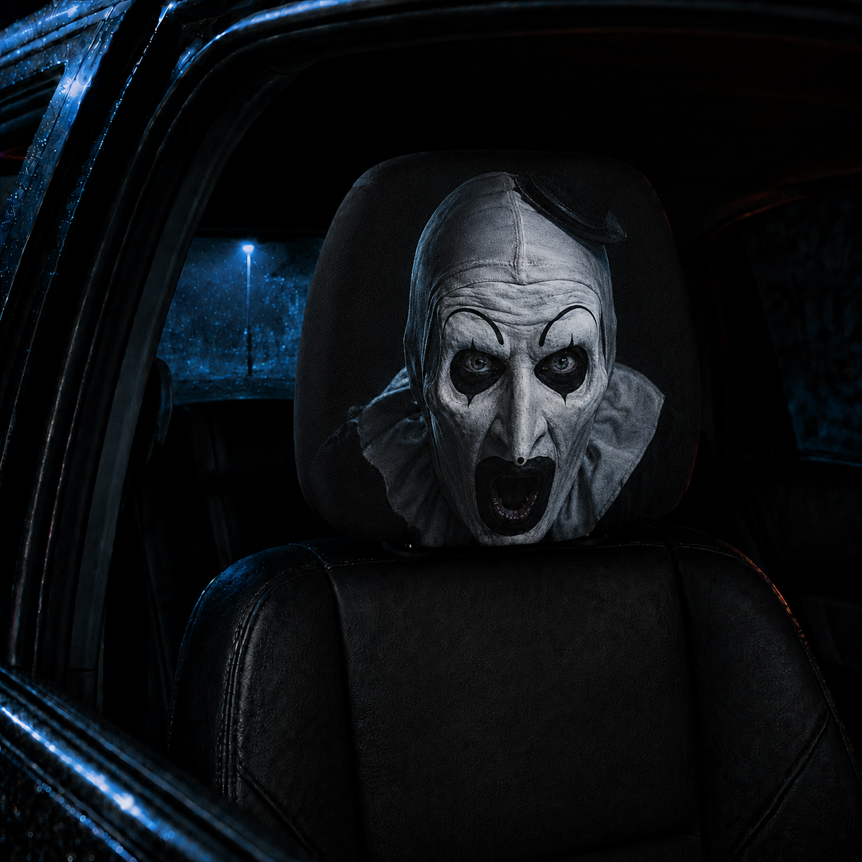 Art the Clown Terrifier Horror Car Headrest Cover – Creepy Halloween Auto Decor