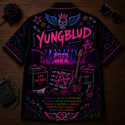 Yungblud Hawaiian Shirt - Unisex Neon Light London Big Ben Button Up