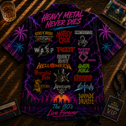 Heavy Metal Hawaiian Shirt - Unisex Thrash Metal Vintage Neon Light Button Up