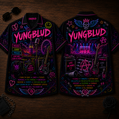 Yungblud Hawaiian Shirt - Unisex Neon Light London Big Ben Button Up