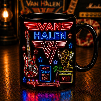 Van Halen Neon Sign Mug – Frankenstrat Guitar Glowing Rock Ceramic Coffee Cup