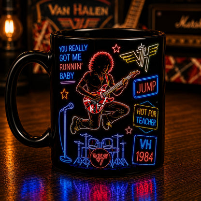 Van Halen Neon Sign Mug – Frankenstrat Guitar Glowing Rock Ceramic Coffee Cup