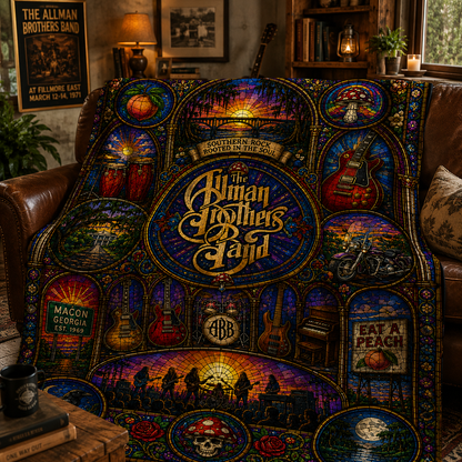 The Allman Brothers Band Sherpa Blanket – Stained Glass Southern Rock Throw Blanket