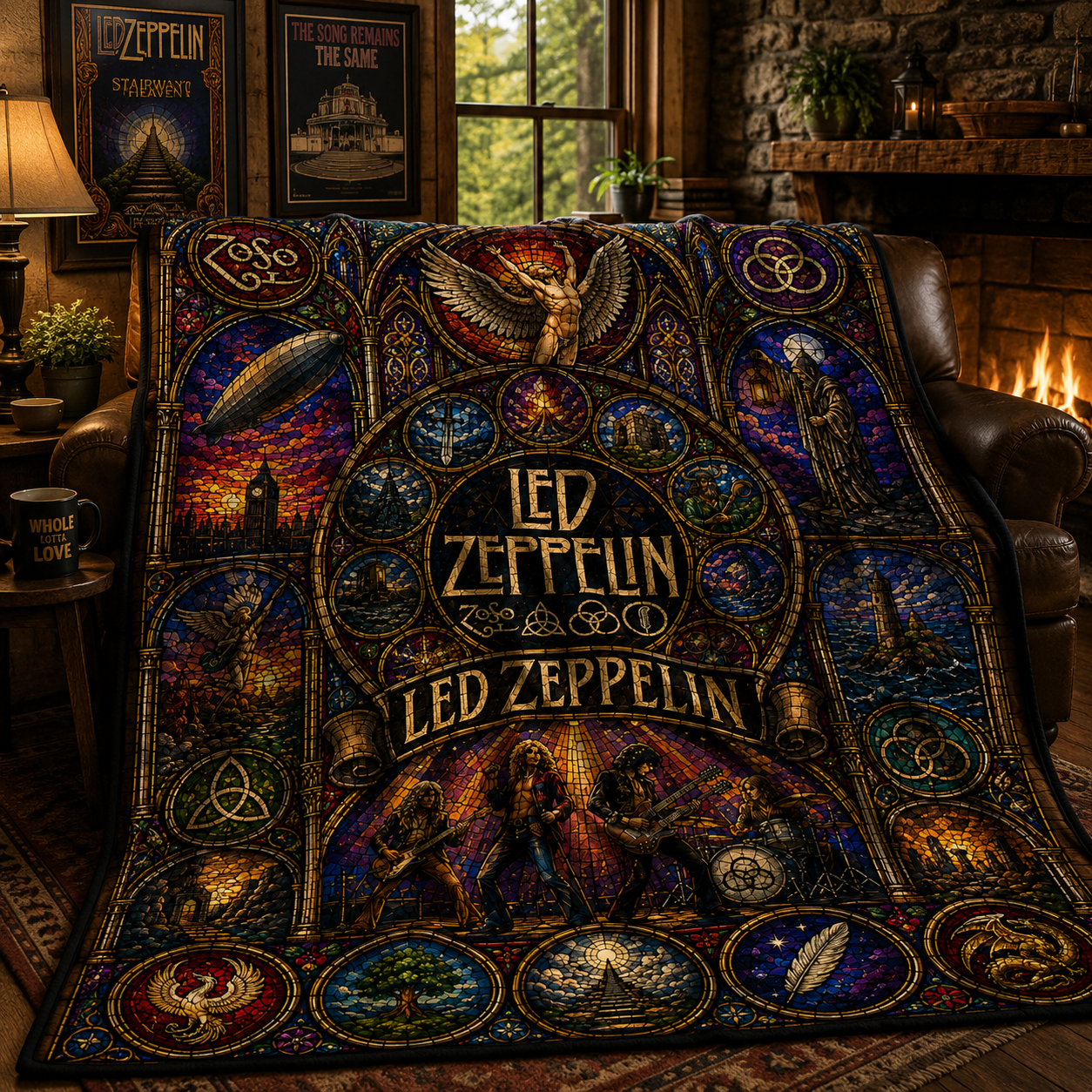 Led Zeppelin Sherpa Blanket – Stairway To Heaven Stained Glass Blanket