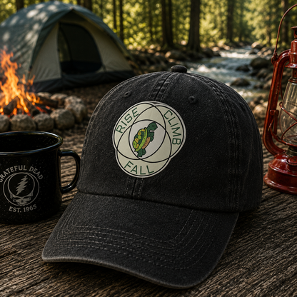 Grateful Dead Rise Climb Fall Vintage Denim Cap – Turtle Camping Deadhead Dad Hat Gift