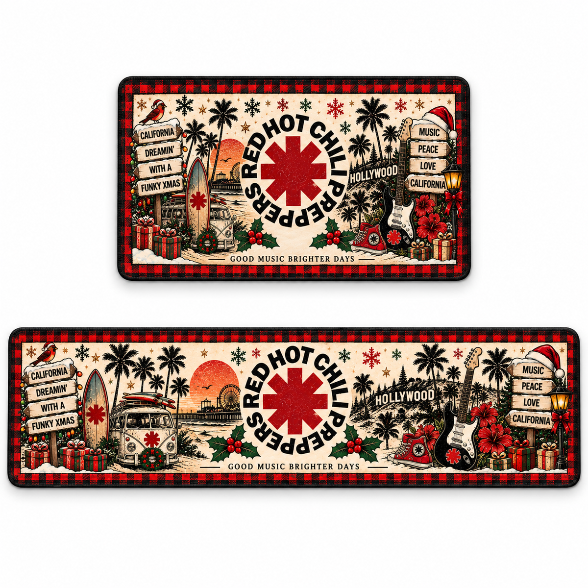 Red Hot Chili Peppers Christmas Runner Rug, California Holiday Kitchen Runner, RHCP Rock Music Christmas Decor