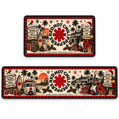 Red Hot Chili Peppers Christmas Runner Rug, California Holiday Kitchen Runner, RHCP Rock Music Christmas Decor
