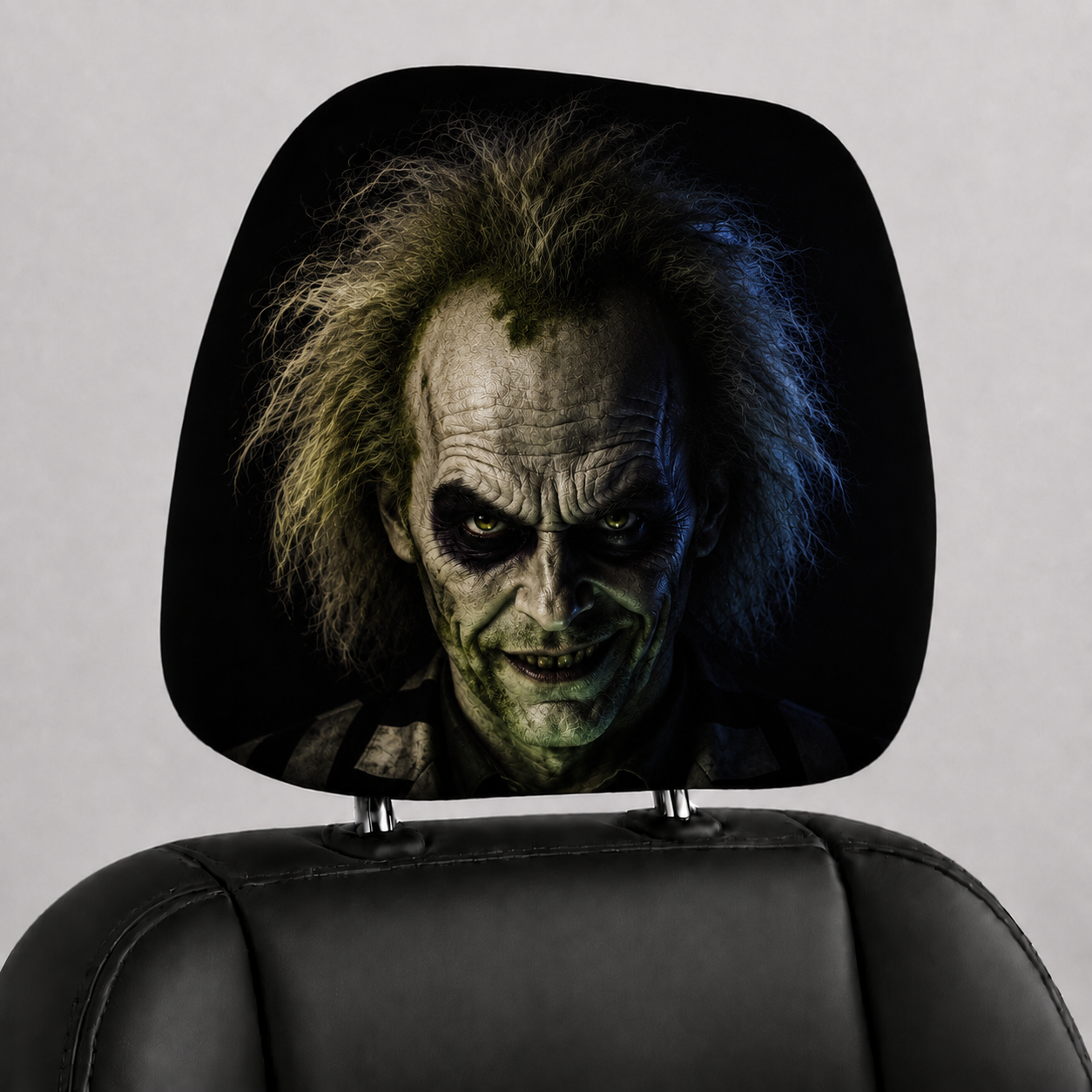 Beetlejuice Horror Car Headrest Cover – Ultimate Halloween Car Seat Decor