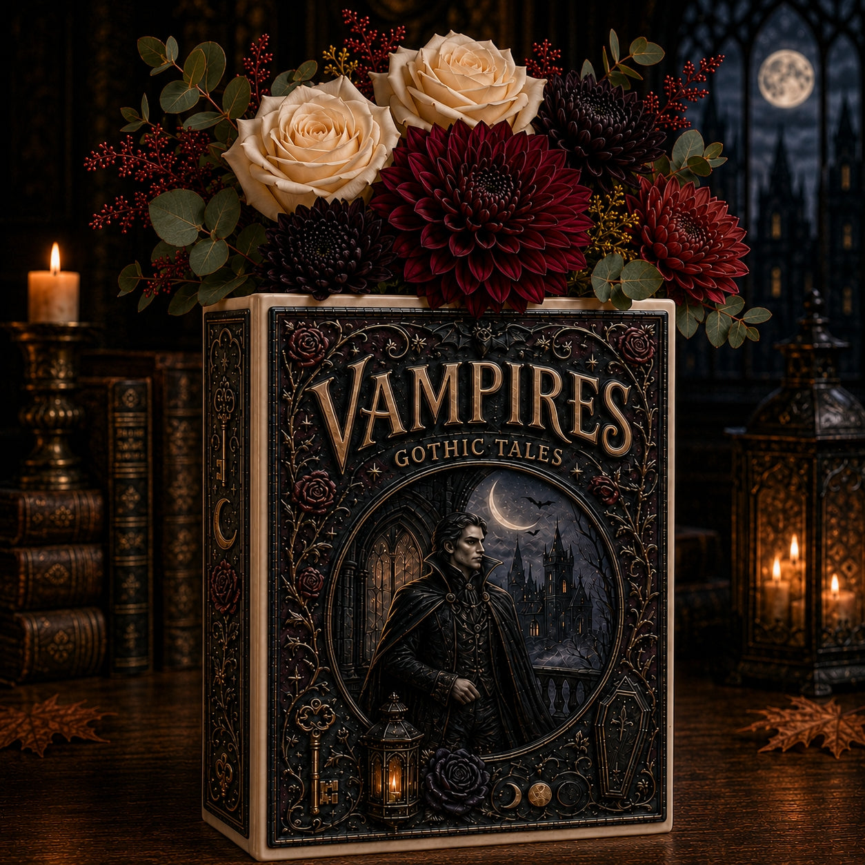 Vampires Gothic Tales Ceramic Book Vase - Dark Romance Vampire Home Decor & Bookish Gift