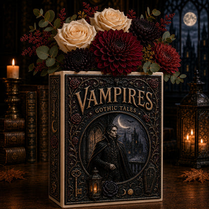 Vampires Gothic Tales Ceramic Book Vase - Dark Romance Vampire Home Decor & Bookish Gift