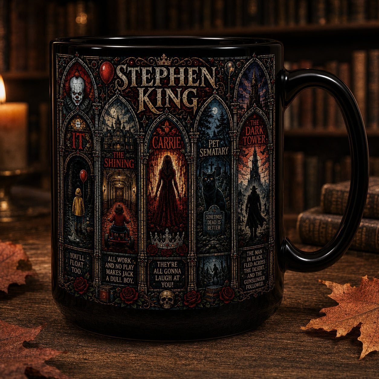 Stephen King Mug – Stained Glass Horror Books IT The Shining Carrie Ceramic Coffee Cup