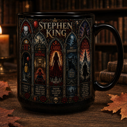 Stephen King Mug – Stained Glass Horror Books IT The Shining Carrie Ceramic Coffee Cup