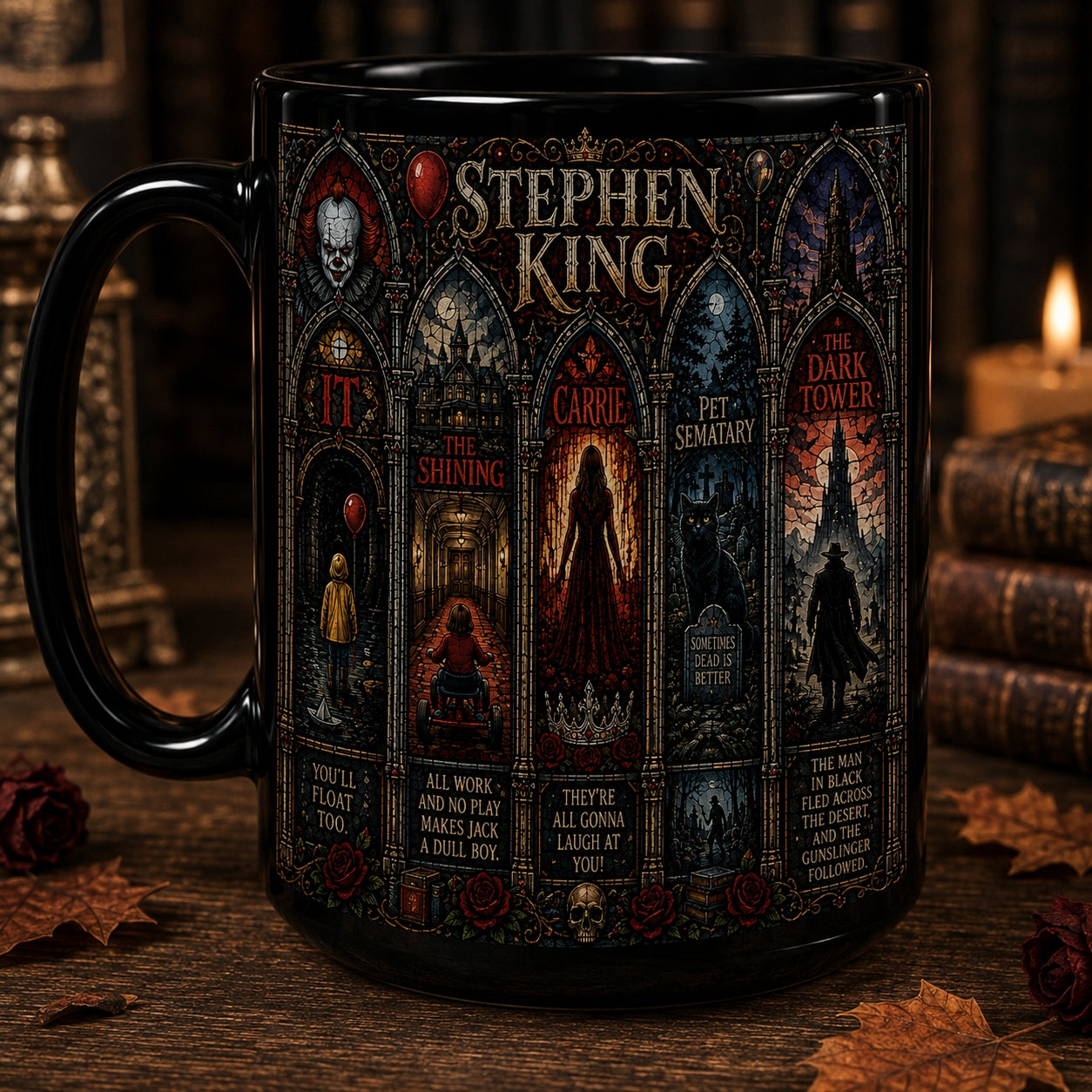 Stephen King Mug – Stained Glass Horror Books IT The Shining Carrie Ceramic Coffee Cup