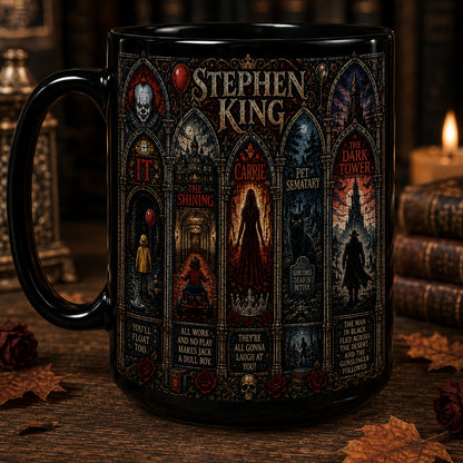 Stephen King Mug – Stained Glass Horror Books IT The Shining Carrie Ceramic Coffee Cup