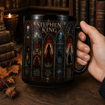 Stephen King Mug – Stained Glass Horror Books IT The Shining Carrie Ceramic Coffee Cup
